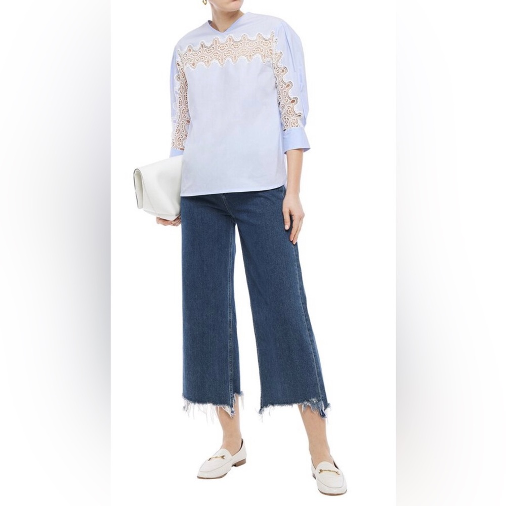 Sandro Women's Pavel Blue Lace Detail Poplin Top, Detail 1 Cotton-Poplin Top.